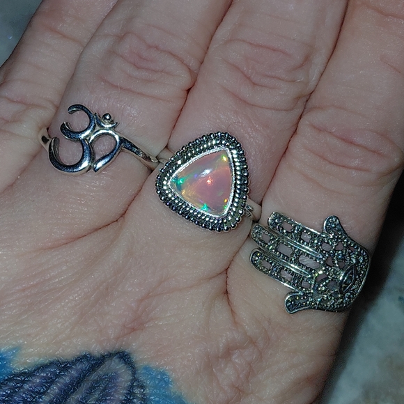 Ethiopian Opal Sterling Silver Ring Size 8 - Picture 2 of 12